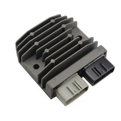 Motorcycle rectifier regulator with metal heat sink fins and two electrical connectors