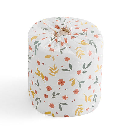 Floral quilt storage bag with drawstring closure, round canvas-style cover