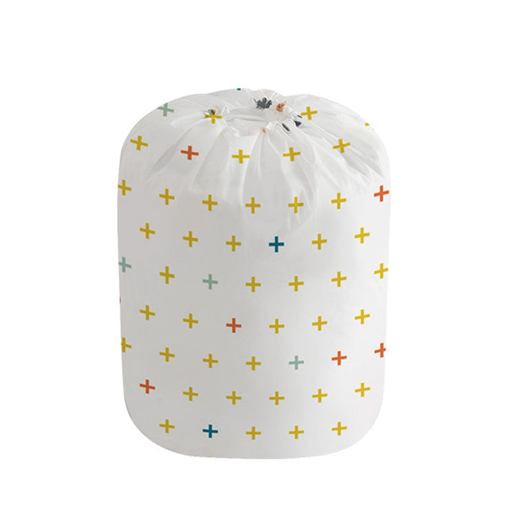 Plus pattern quilt storage bag with drawstring closure, round canvas-style cover