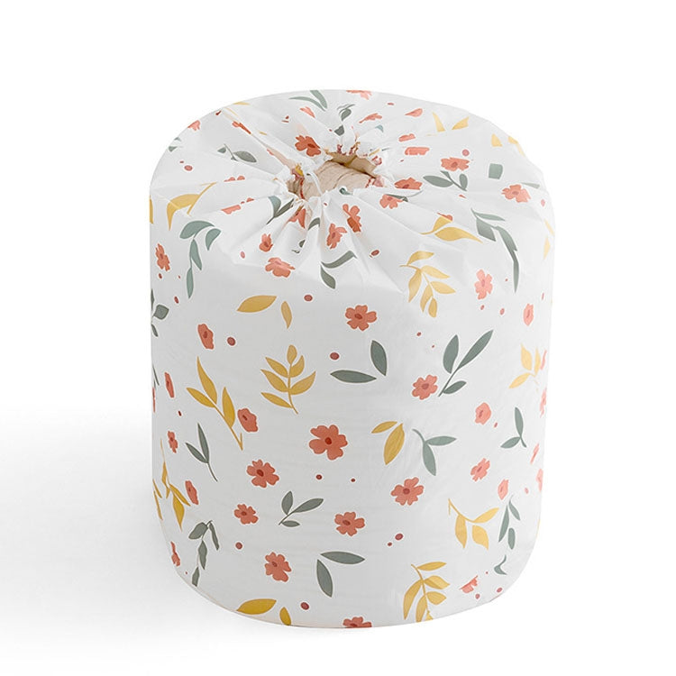 Floral quilt storage bag with drawstring closure, round canvas-style cover