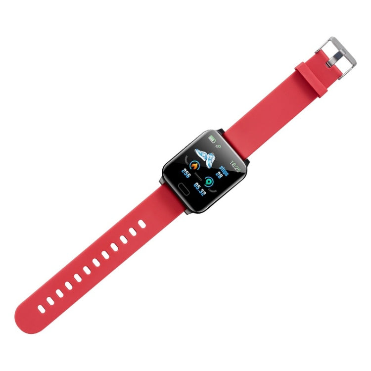 Red smart bracelet with rectangular screen and perforated silicone wrist strap