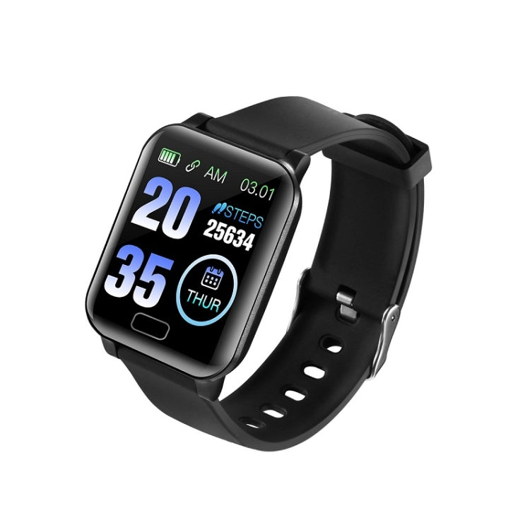 Black smartwatch-style bracelet with rectangular touchscreen and silicone band