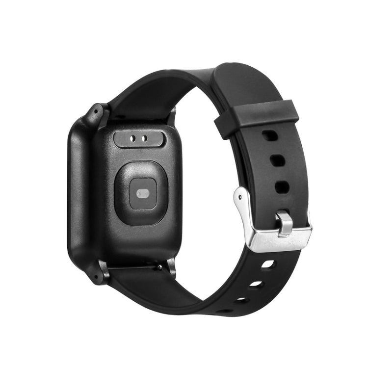 Black smart bracelet shown from the side with silicone wrist band