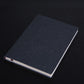 Dark blue PU notebook with textured plain cover and white page edges.