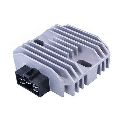 Motorcycle rectifier/regulator, silver aluminum heatsink with black electrical connector