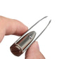 Eyebrow tweezer tool with LED button and two angled metal tweezers