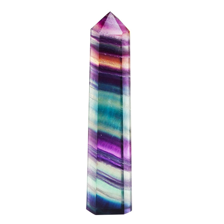 Multicolor fluorite crystal hexagonal column with faceted top and purple-blue banded bands
