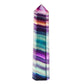 Multicolor fluorite crystal hexagonal column ornament with faceted purple top and banding