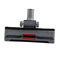 Gray vacuum floor brush head with two red bristle strips and central roller