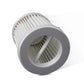 Gray-and-white vacuum filter assembly with pleated core and circular inlet opening