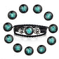 Black leather bracelet with turquoise zodiac cabochon and matching zodiac button charms