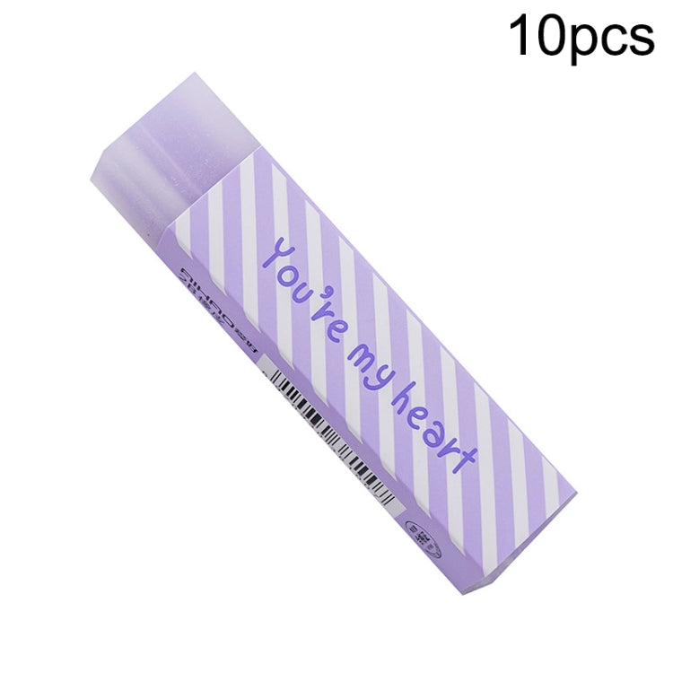 Purple striped long love eraser with heart icon, slim rectangular block