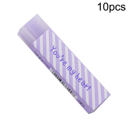 Purple striped long love eraser with heart icon, slim rectangular block