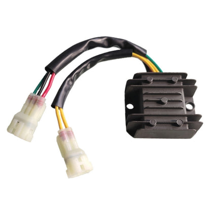 Motorcycle rectifier/regulator with black heat sink and three color wire connectors