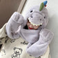 Gray dinosaur plush hat with matching scarf, one-size, soft hood and cartoon features