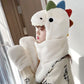 White dinosaur plush hat with matching scarf, one-size, hood with multicolor horn accents