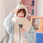 Cream dinosaur plush hat and scarf set, one-size, cozy hood with small horn details