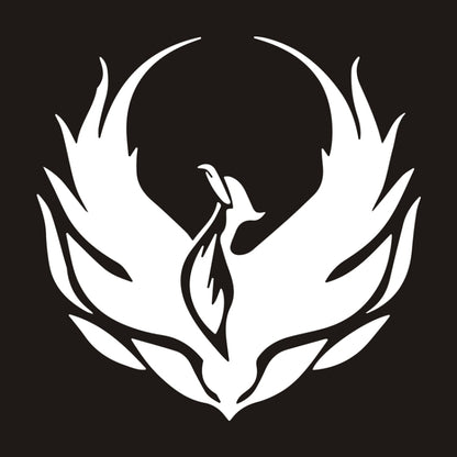 Reflective silver phoenix flame totem car decal with stylized crest and wings