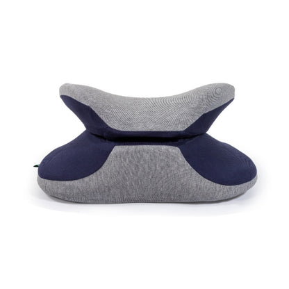 Foldable portable nap pillow with gray center and navy side support pads