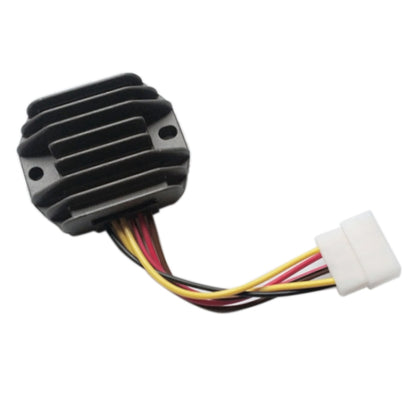 Motorcycle voltage rectifier/regulator with black heatsink and multi-wire harness connector