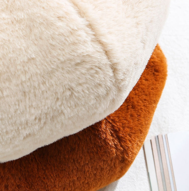 Plush beret hat in light beige with soft textured brim and warm lining detail