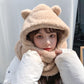 Plush bear-eared hood scarf with wraparound neck cover, beige