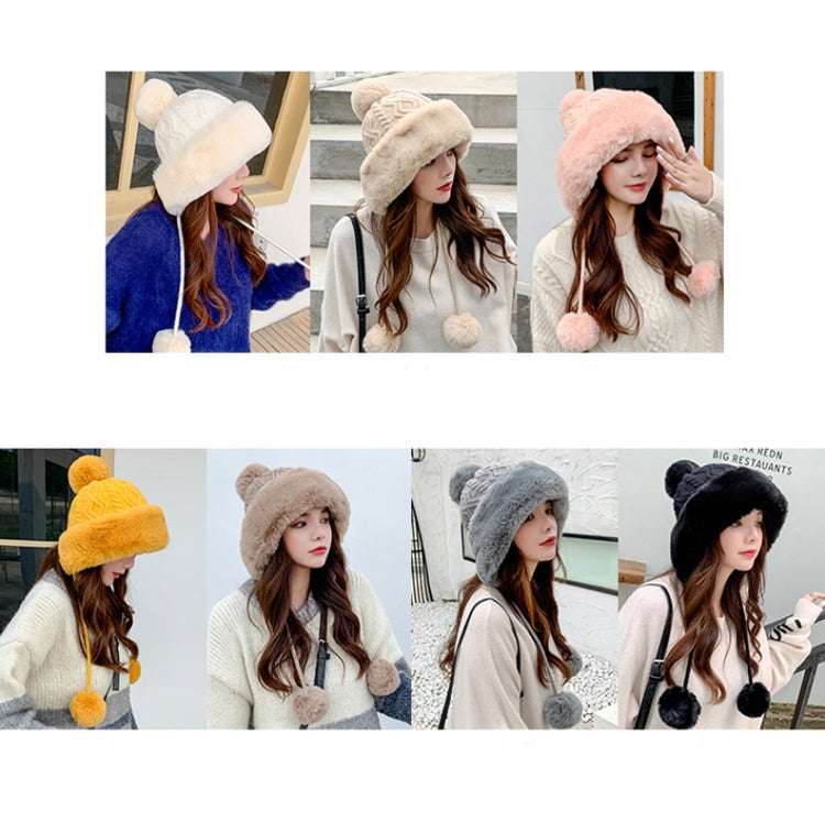 Winter pom-pom beanie hat assortment in white, beige, pink, yellow, gray, and black