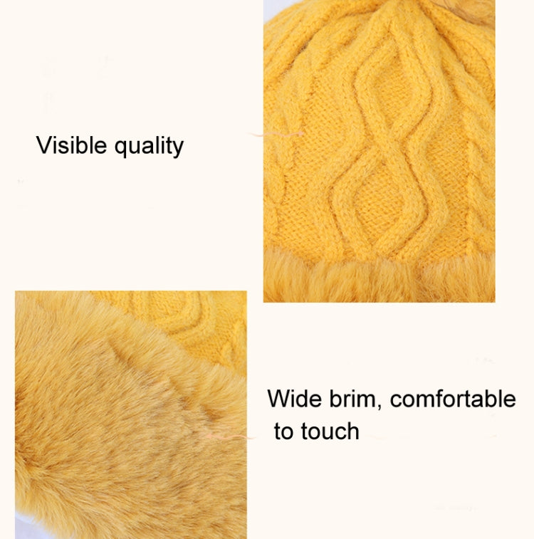 Yellow ribbed knitted beanie with plush faux-fur finish