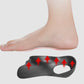 Black orthopedic insole under foot, arch support and heel cutout for valgus support