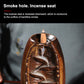 Brown ceramic incense burner with lotus backflow smoke opening and cone holder