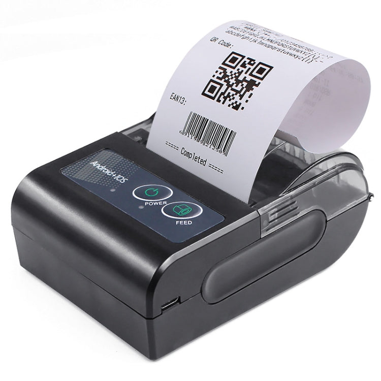 Portable Bluetooth thermal label printer, compact black design with label roll and control panel