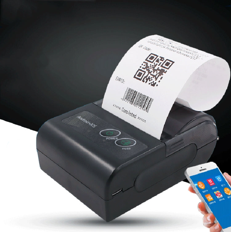 Portable Bluetooth thermal printer with QR code label roll and smartphone