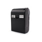 Portable Bluetooth thermal label printer, side view with power/port area and label on back panel