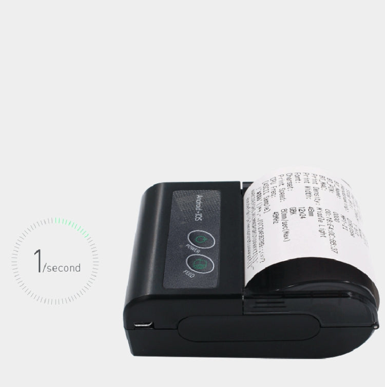 Portable Bluetooth thermal printer showing control buttons and label roll