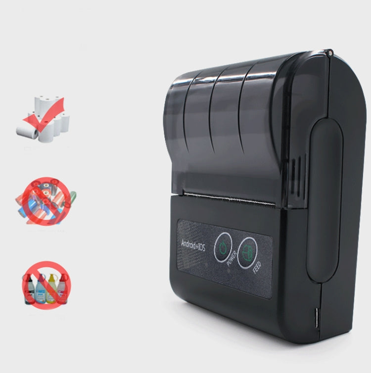 Portable Bluetooth thermal printer with side top cover and indicator icons
