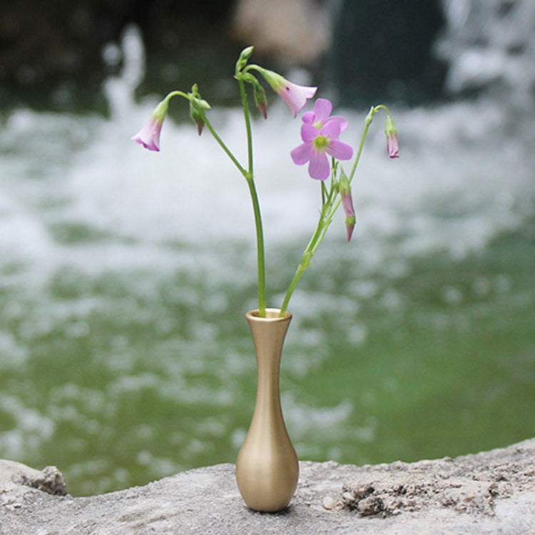 Mini tabletop antique vase with small stems and buds, metallic gold finish
