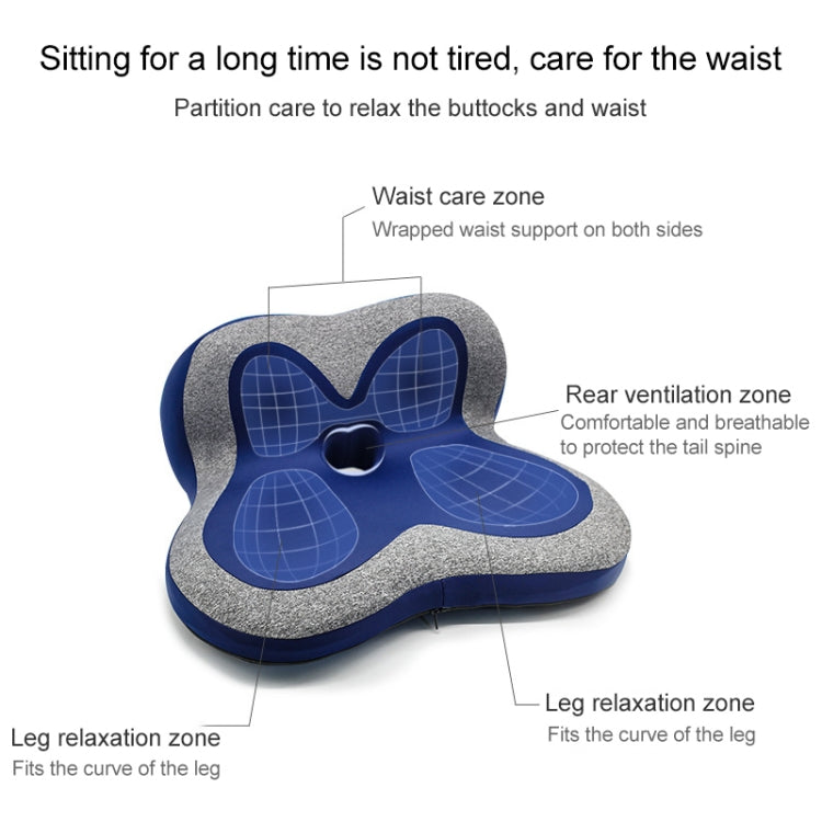 Memory foam petal seat cushion with blue support areas on gray base