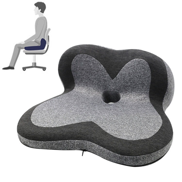 Memory foam petal seat cushion in dark gray with center cutout hole