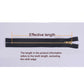 Dark navy zipper showing effective length measurement and gold slider