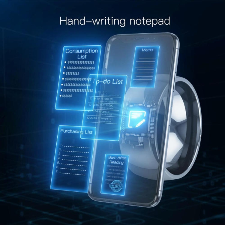 Silver-gray smart ring with illuminated signal range diagram below