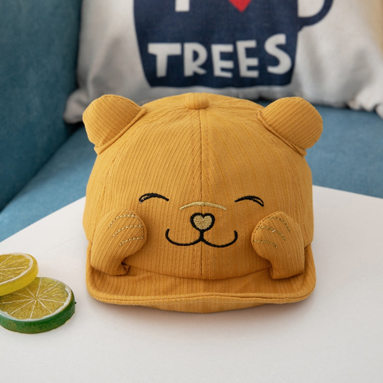 Yellow baby sun hat with cute cat embroidery and rounded ear side bumps