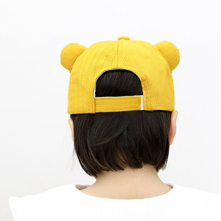 Yellow baby sun hat from the back with cat ear bumps and fabric coverage