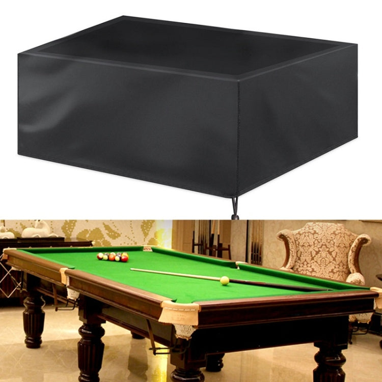 Billiard table dust cover, black, draped over table with drawcord seam