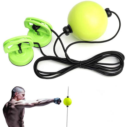 Suction cup hanging reflex ball set with lime-green ball, black cords, and twin suction cups