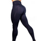 Back view of high-waist stretchy yoga leggings in dark color, full length