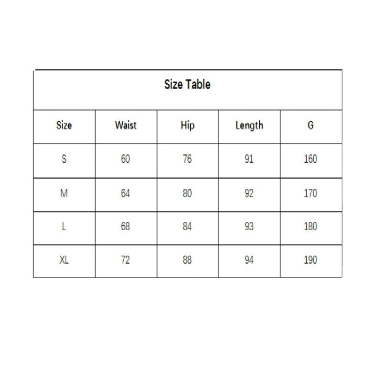 Size chart table for women’s yoga leggings with pockets, waist, hip, and length