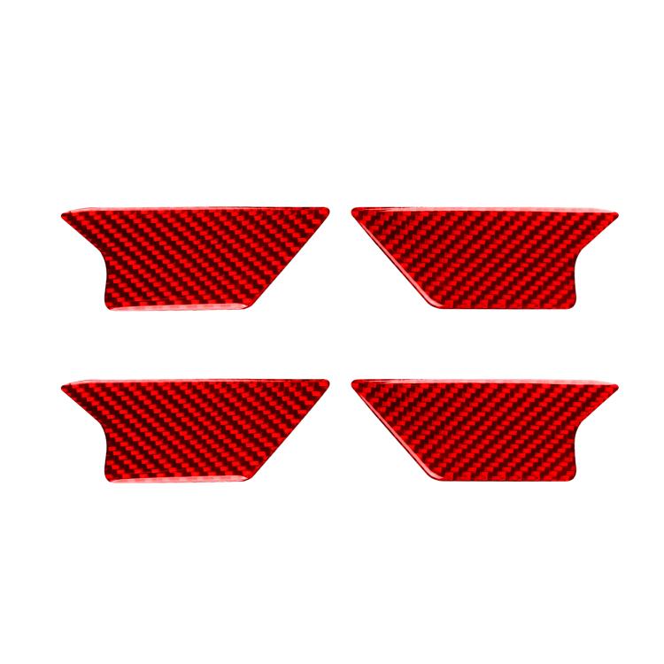 Carbon-fiber style inner door handle trim sticker set, red, 4-piece shape covers