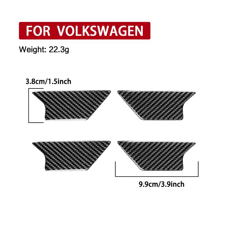 Carbon-fiber style inner door handle trim sticker set with size guide, black, 4 pieces