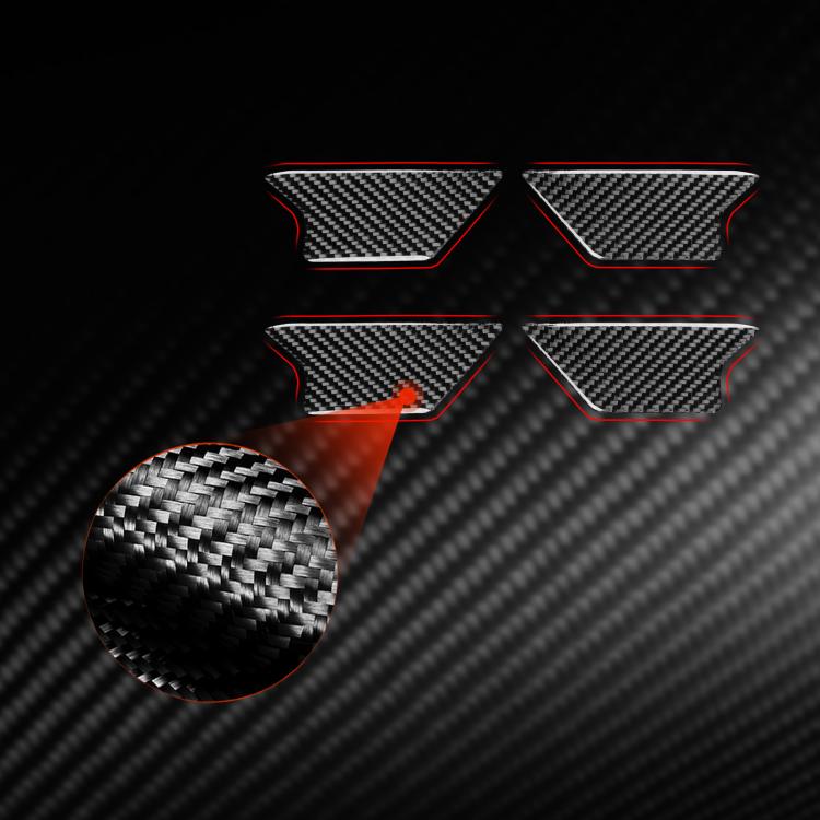 Carbon-fiber style inner door handle trim stickers set with red accent edges, 4 pieces
