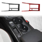 Pair of center console cup holder trim pieces, black and red carbon-fiber style